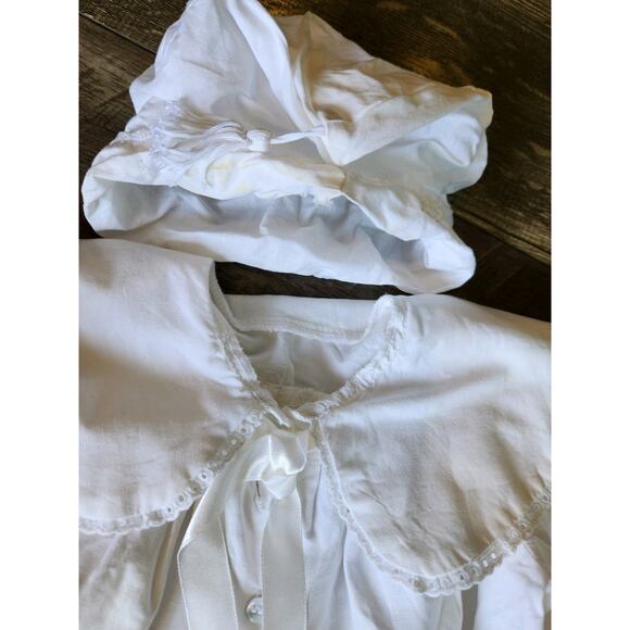 Vtg Baby Christening Dress & Bonnet Baptism Lace Trim Puritan Collar Handmade - Picture 9 of 13